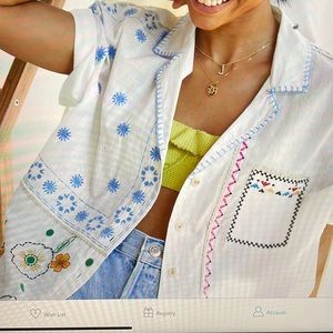 Oil to embroidered surf shirt